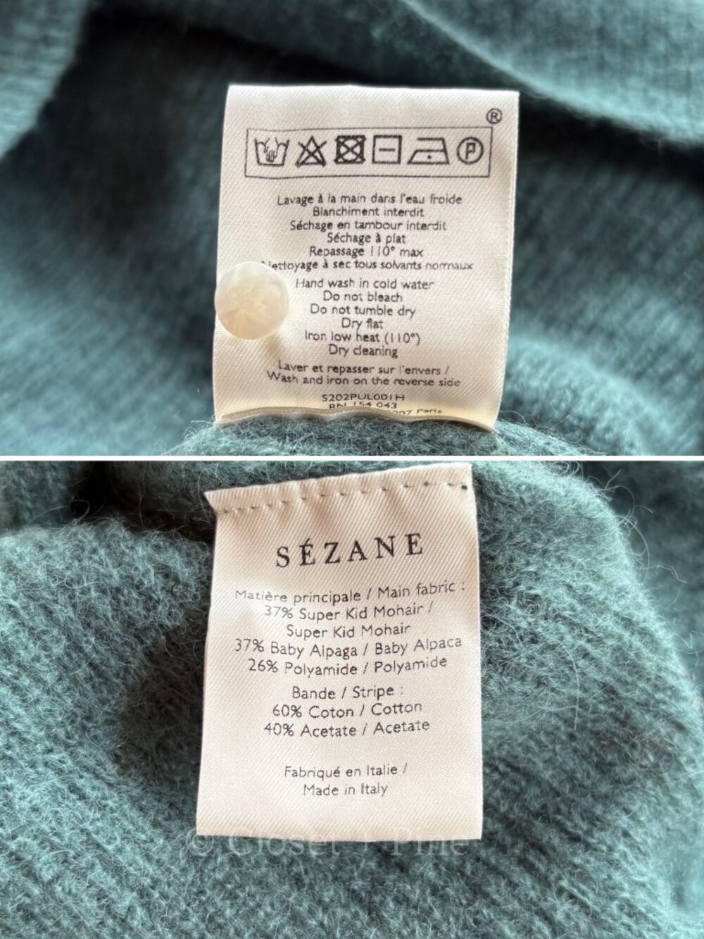 Sezane Gaspard Cardigan Sweater Sage Green Size Small Mohair Alpaca - Picture 11 of 17